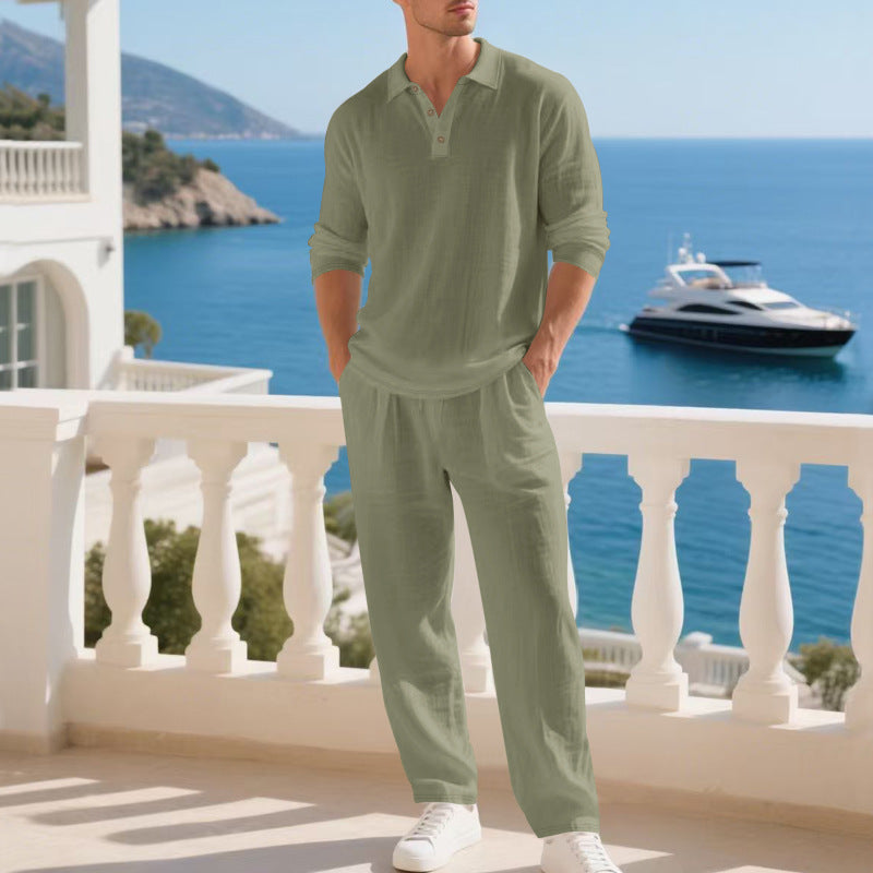 Men's Casual Polo Set | Wide Leg Pants-9