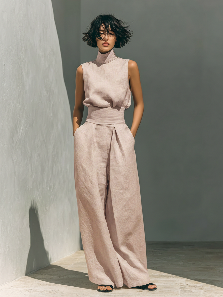 Women's Maxi Set | Sleeveless Wide Leg Pants-5
