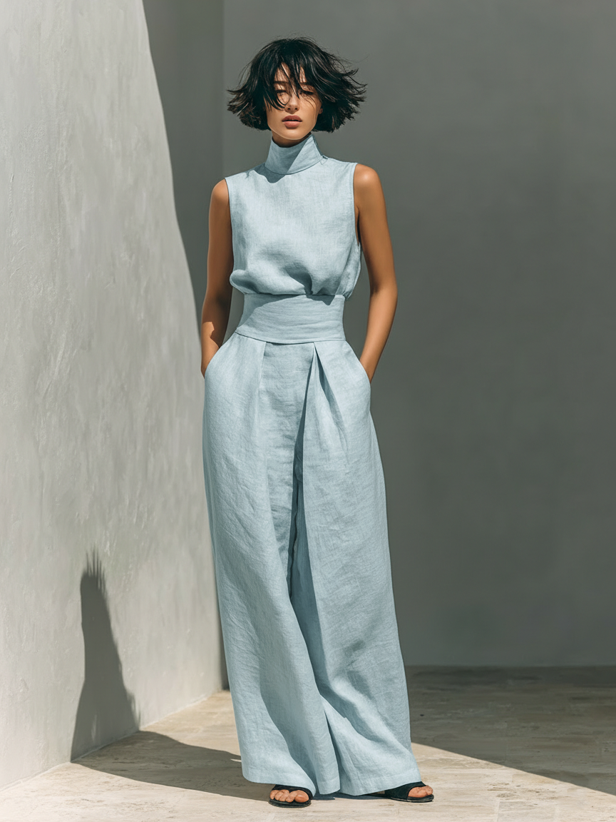 Women's Maxi Set | Sleeveless Wide Leg Pants-4