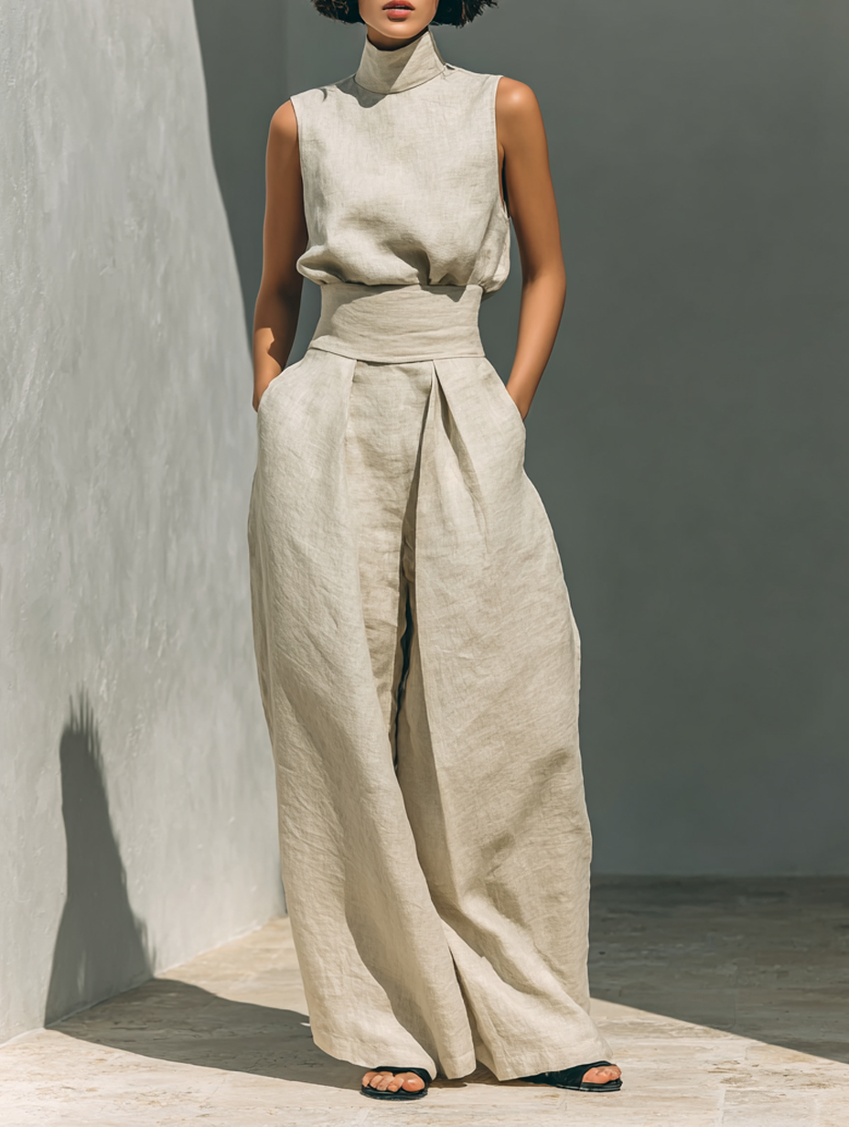 Women's Maxi Set | Sleeveless Wide Leg Pants-1