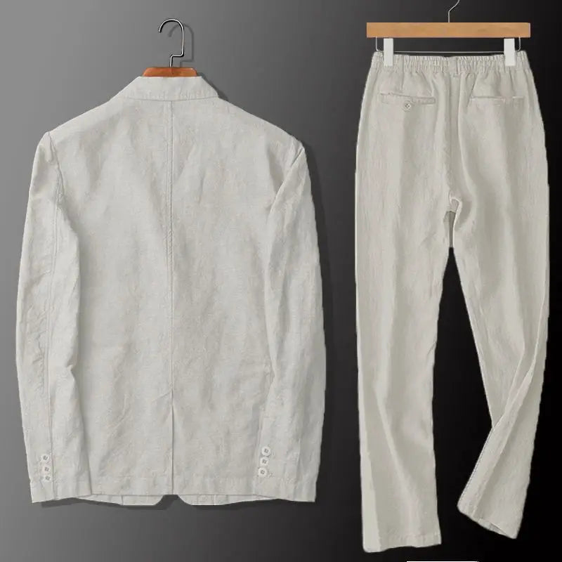 Men's Linen Blazer Wide Leg Pants Set | Casual-6
