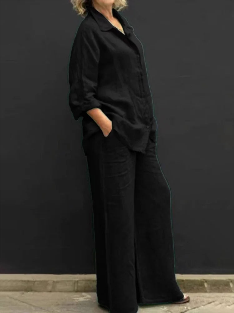 Women's Casual Wide Leg Pants Set | Long Sleeve-6