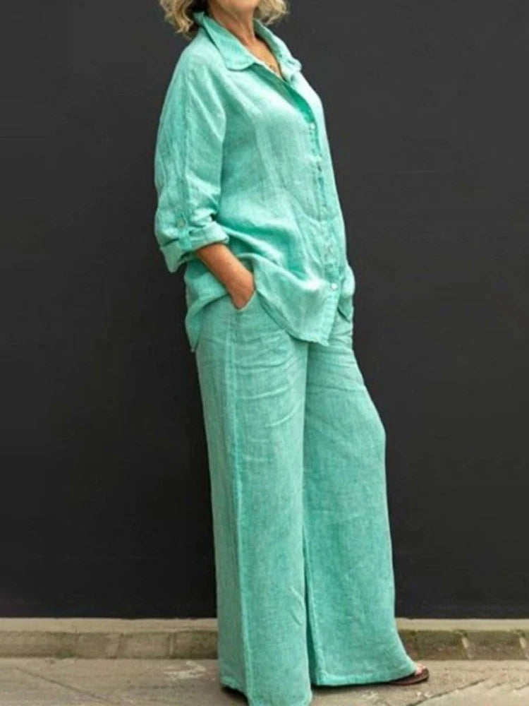 Women's Casual Wide Leg Pants Set | Long Sleeve-4