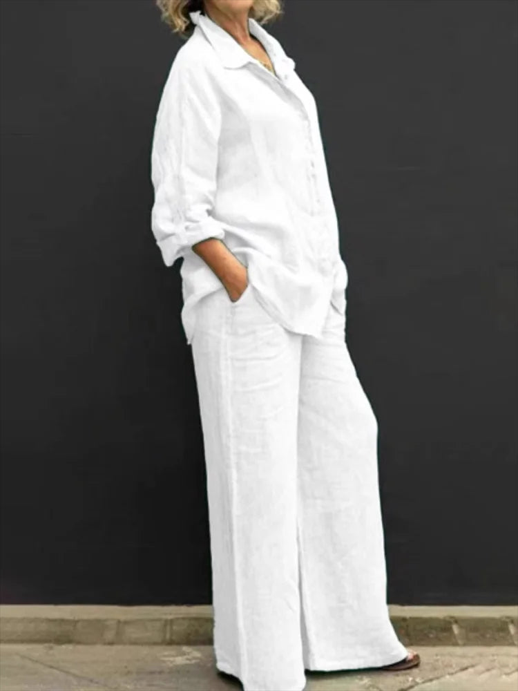 Women's Casual Wide Leg Pants Set | Long Sleeve-7