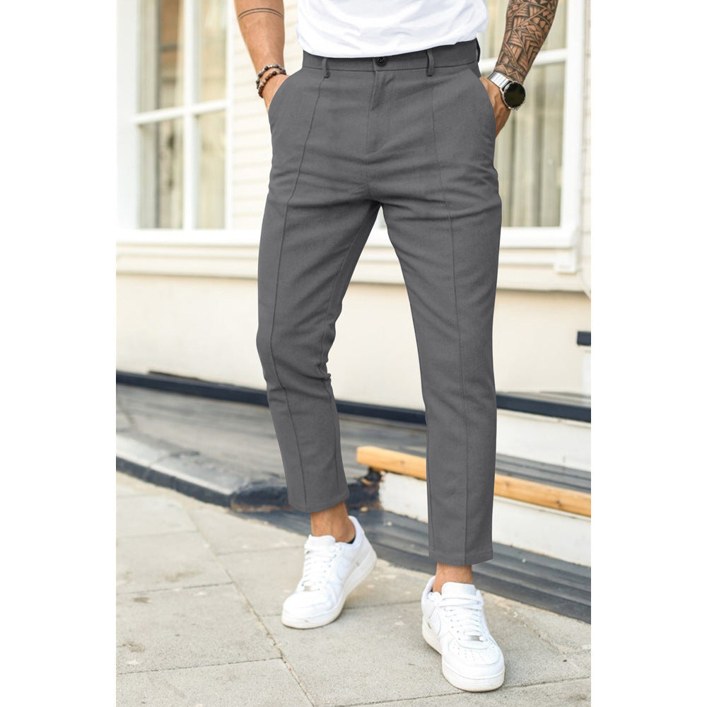 Men's Slim Fit Dress Pants | Pleated Cropped-1
