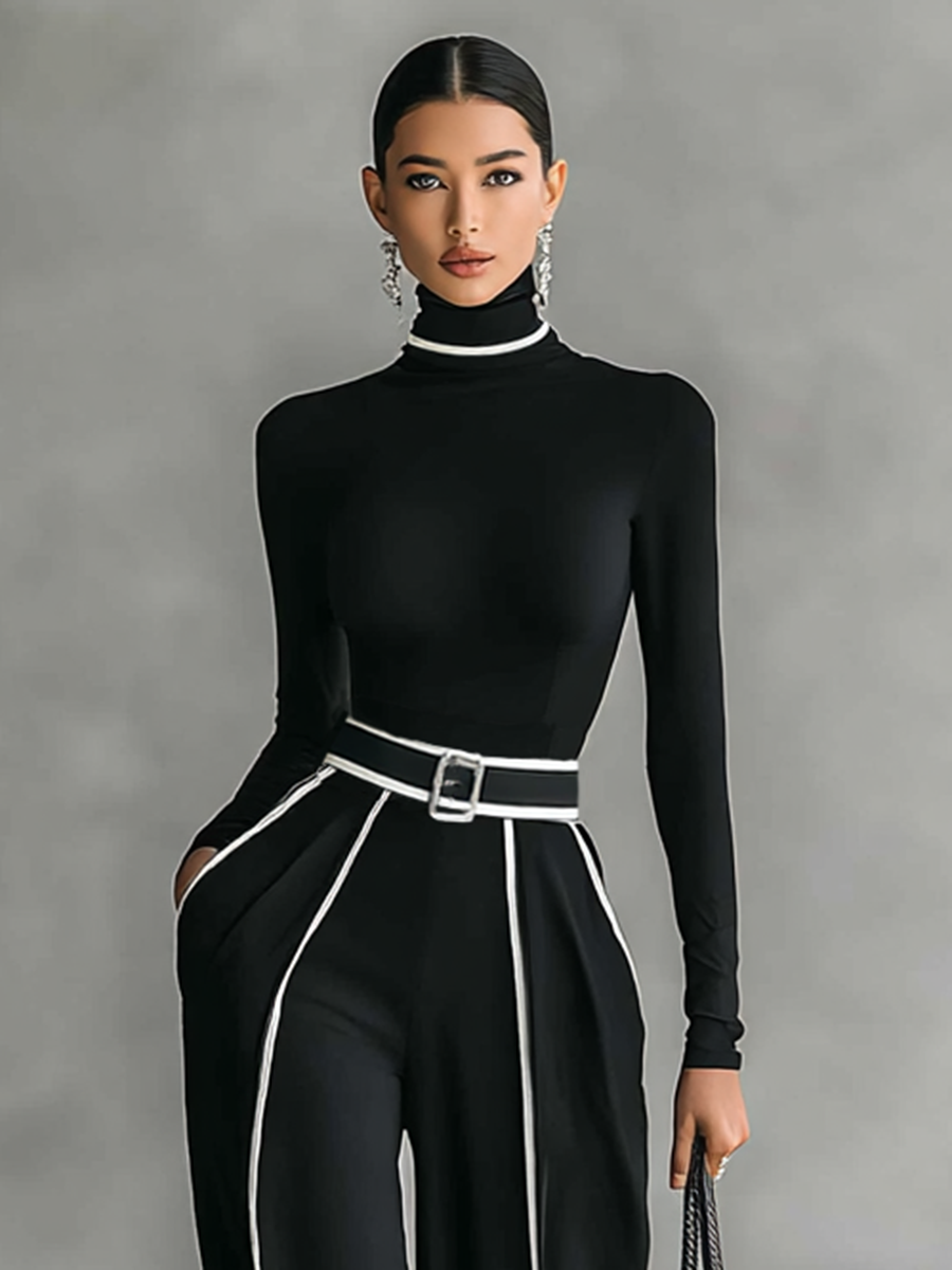 Women's Wide Leg Pants Set | Turtleneck Maxi-3