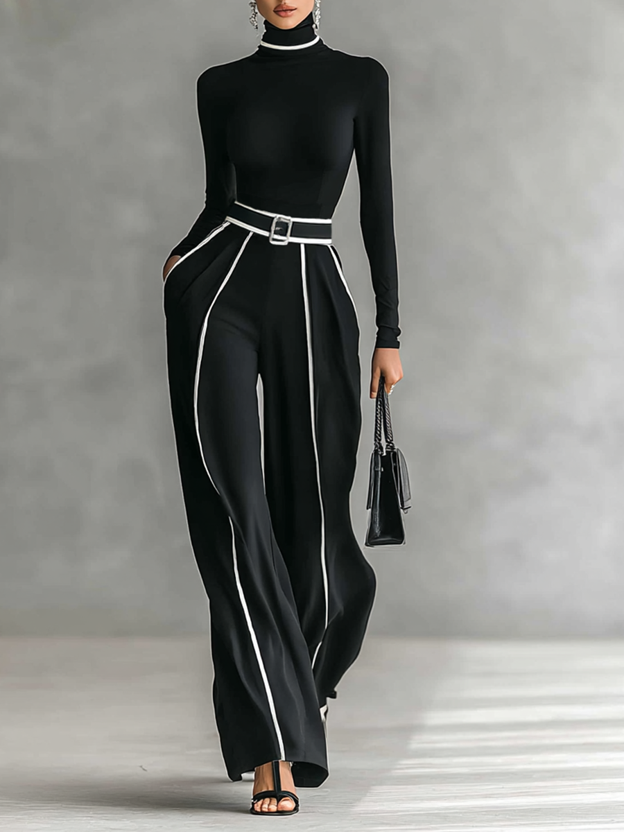 Women's Wide Leg Pants Set | Turtleneck Maxi-1