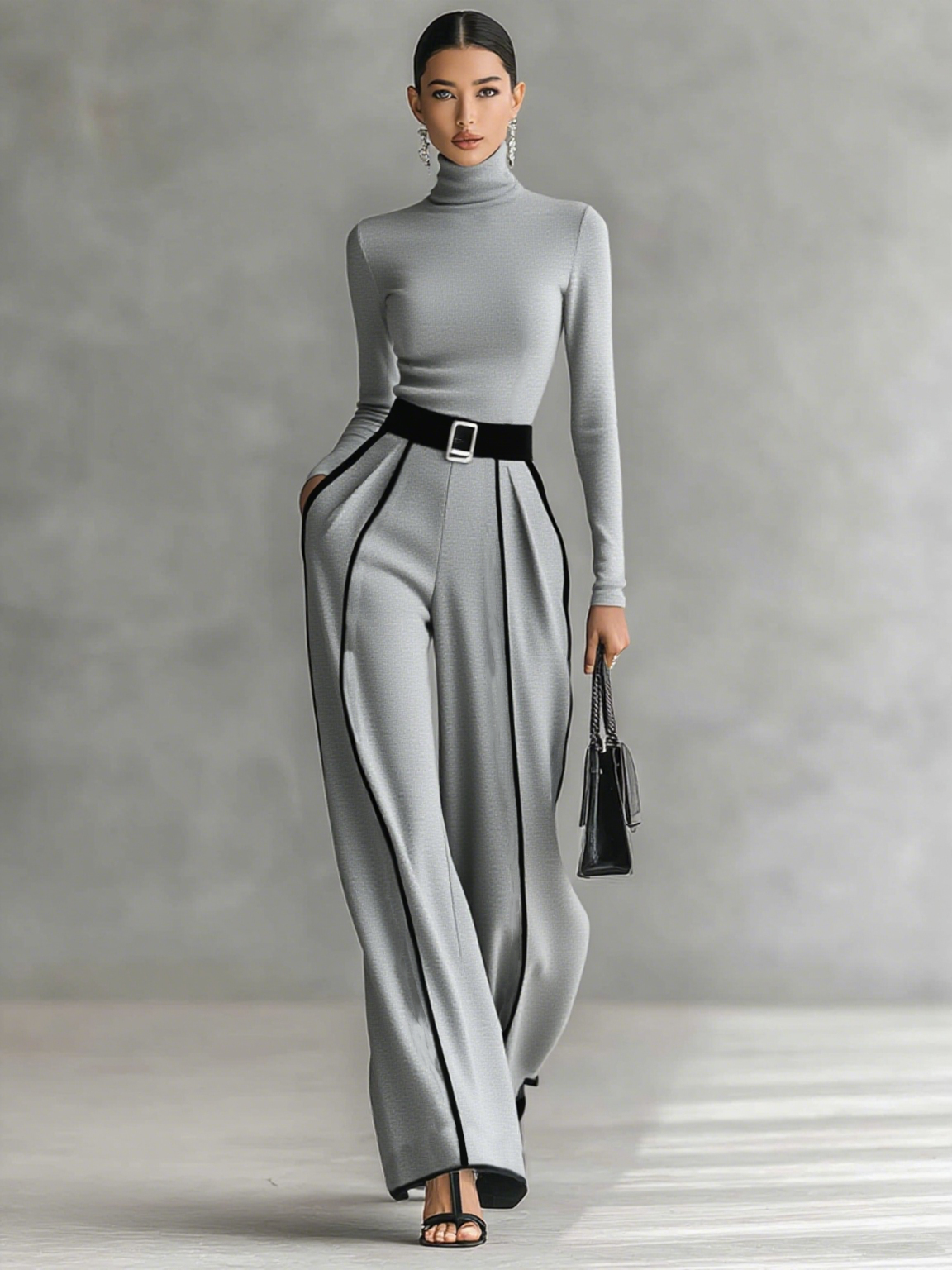 Women's Wide Leg Pants Set | Turtleneck Maxi-6