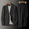 Men's Linen Blazer Wide Leg Pants Set | Casual-2