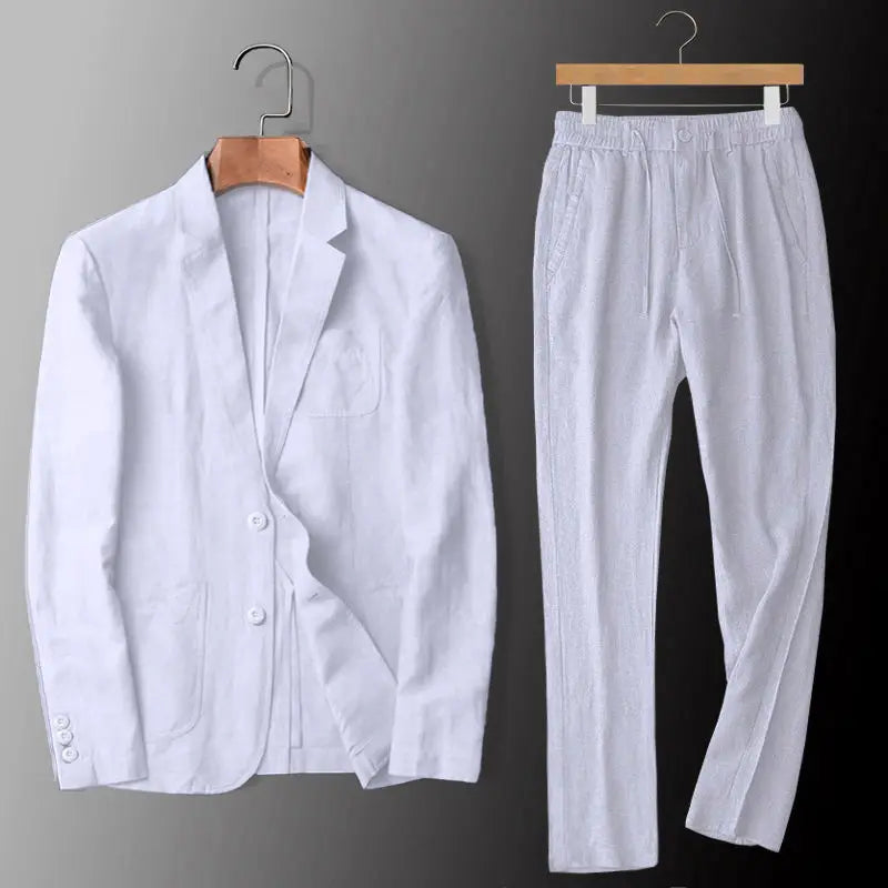 Men's Linen Blazer Wide Leg Pants Set | Casual-4