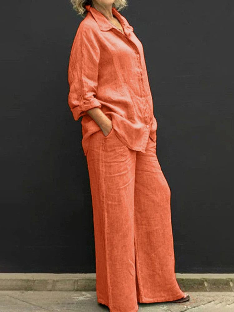 Women's Casual Wide Leg Pants Set | Long Sleeve-8