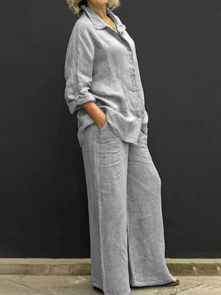 Women's Casual Wide Leg Pants Set | Long Sleeve-5