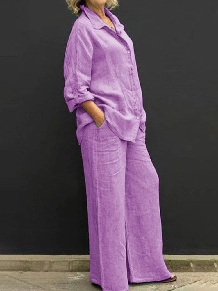 Women's Casual Wide Leg Pants Set | Long Sleeve-1