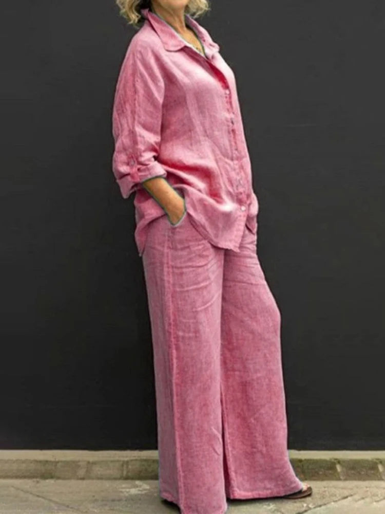 Women's Casual Wide Leg Pants Set | Long Sleeve-2