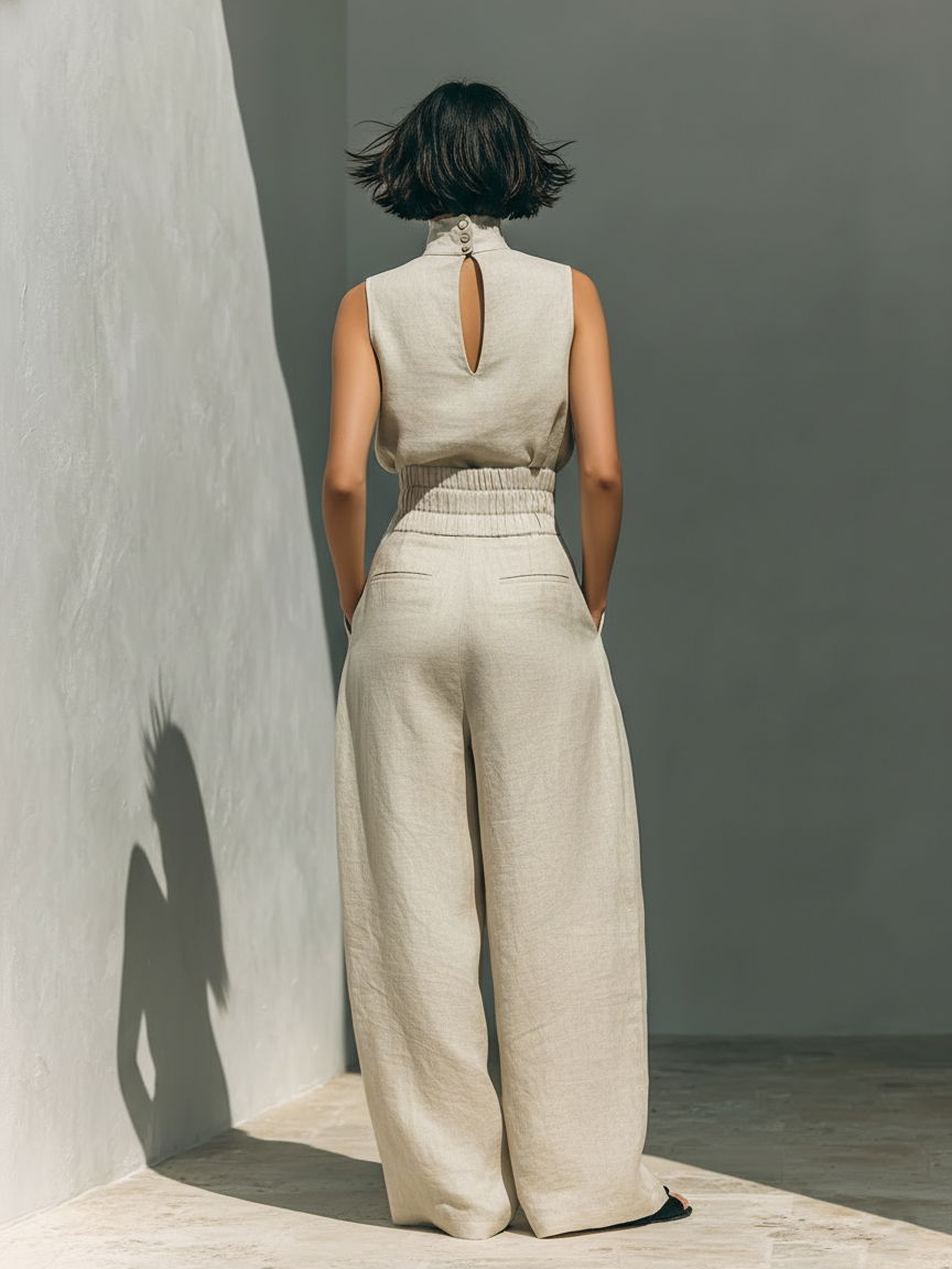 Women's Maxi Set | Sleeveless Wide Leg Pants-2