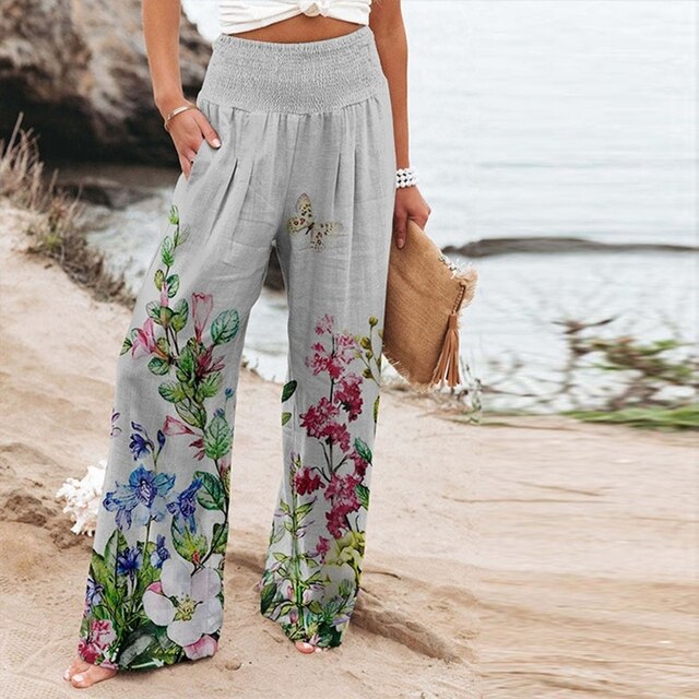 Women's Floral Wide Leg Pants | Summer Boho-4