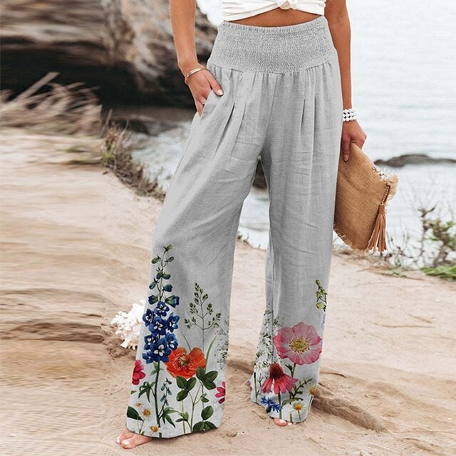 Women's Floral Wide Leg Pants | Summer Boho-1
