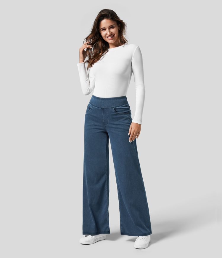 Women's Wide Leg High Waist Jeans | Casual-5
