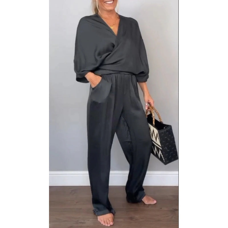 Women's Wrap Maxi Set | Wide Leg Pants-7