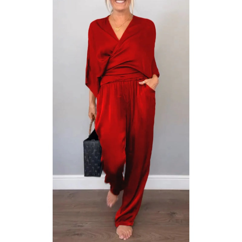 Women's Wrap Maxi Set | Wide Leg Pants-4