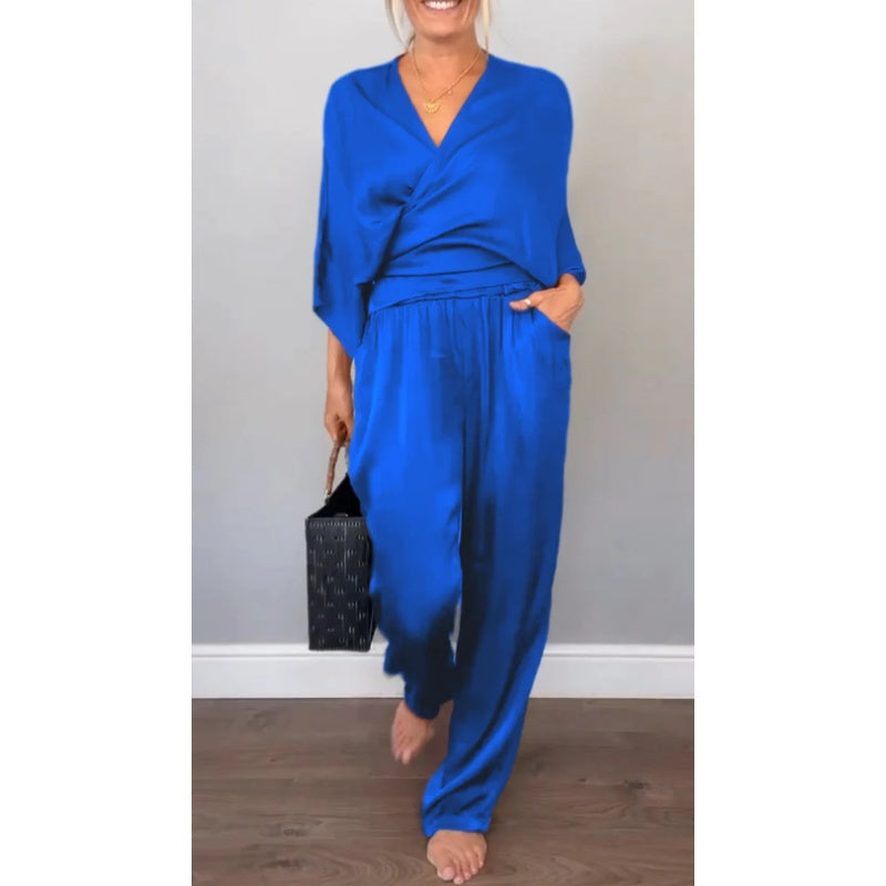Women's Wrap Maxi Set | Wide Leg Pants-2