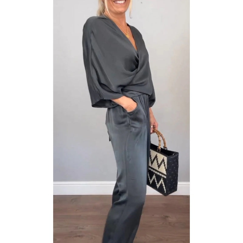 Women's Wrap Maxi Set | Wide Leg Pants-8