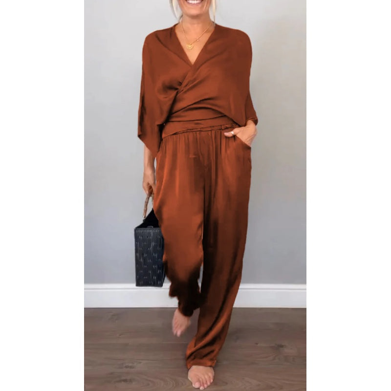 Women's Wrap Maxi Set | Wide Leg Pants-5