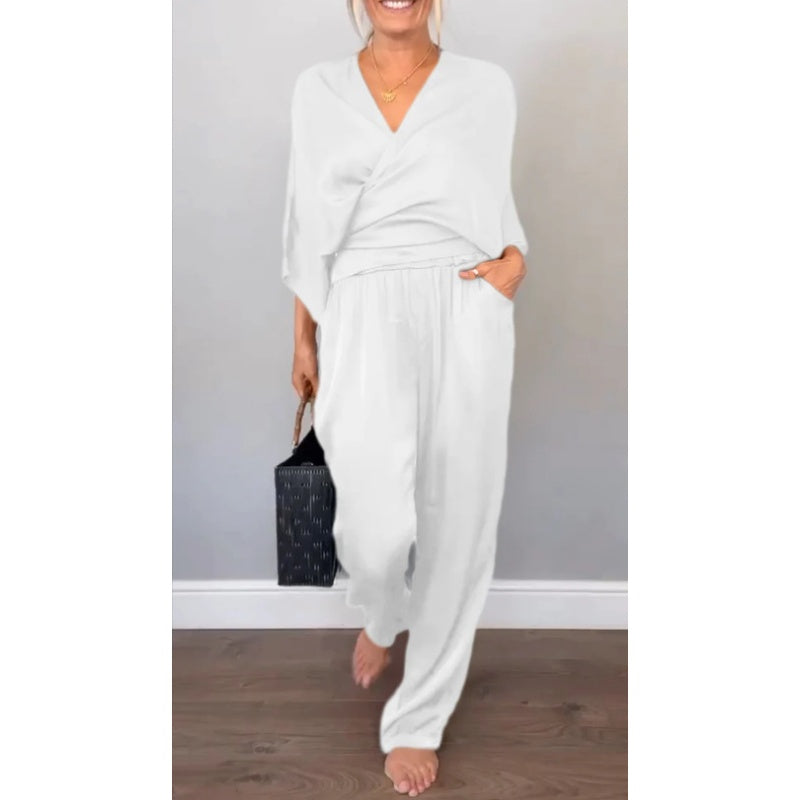 Women's Wrap Maxi Set | Wide Leg Pants-3