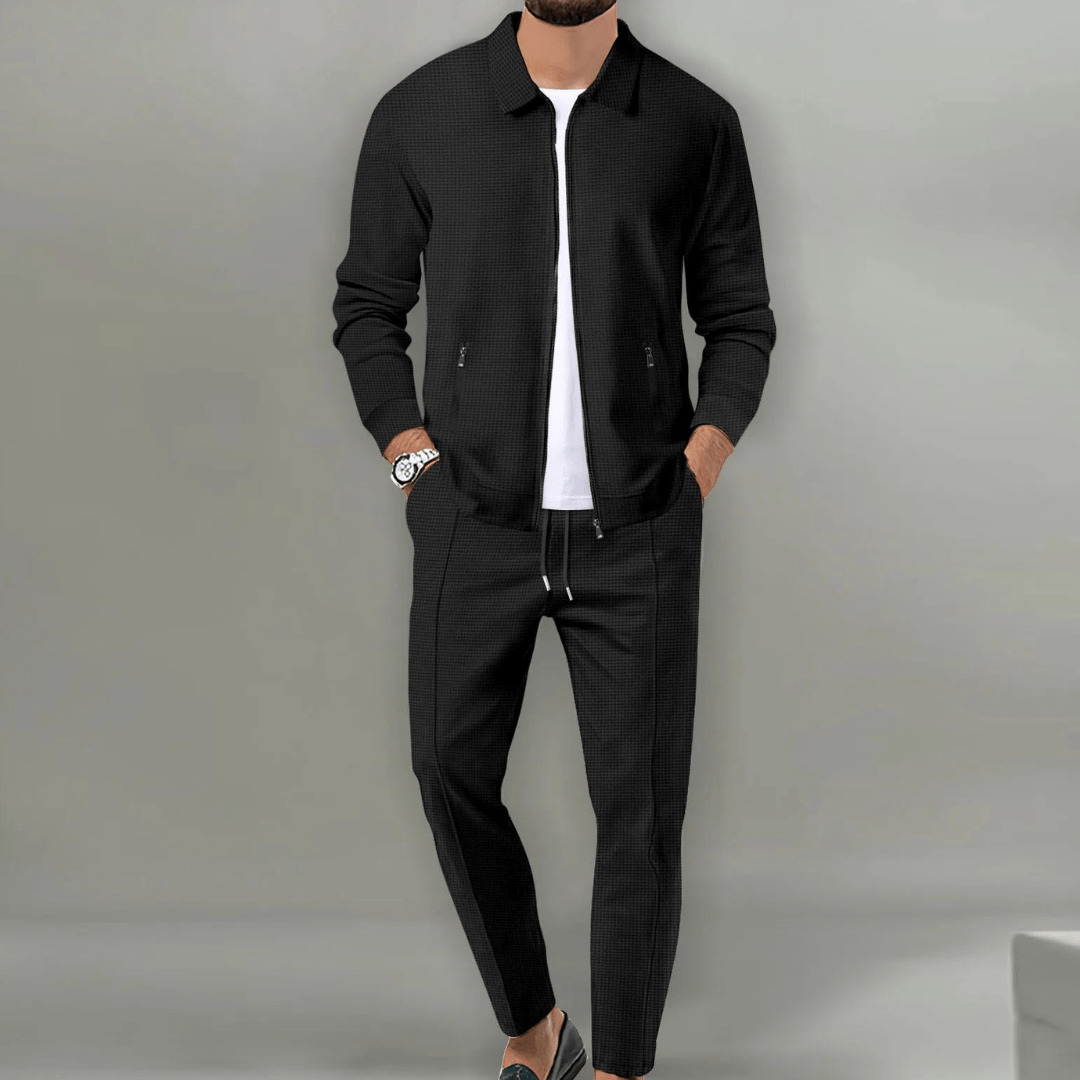 Men's Tracksuit Set | Zip Jacket Wide Leg Pants-3