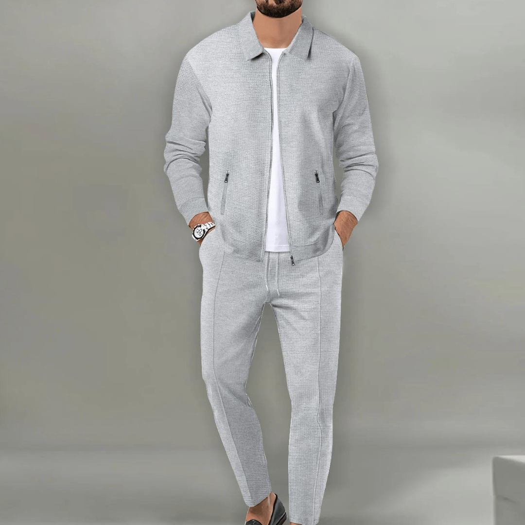 Men's Tracksuit Set | Zip Jacket Wide Leg Pants-4