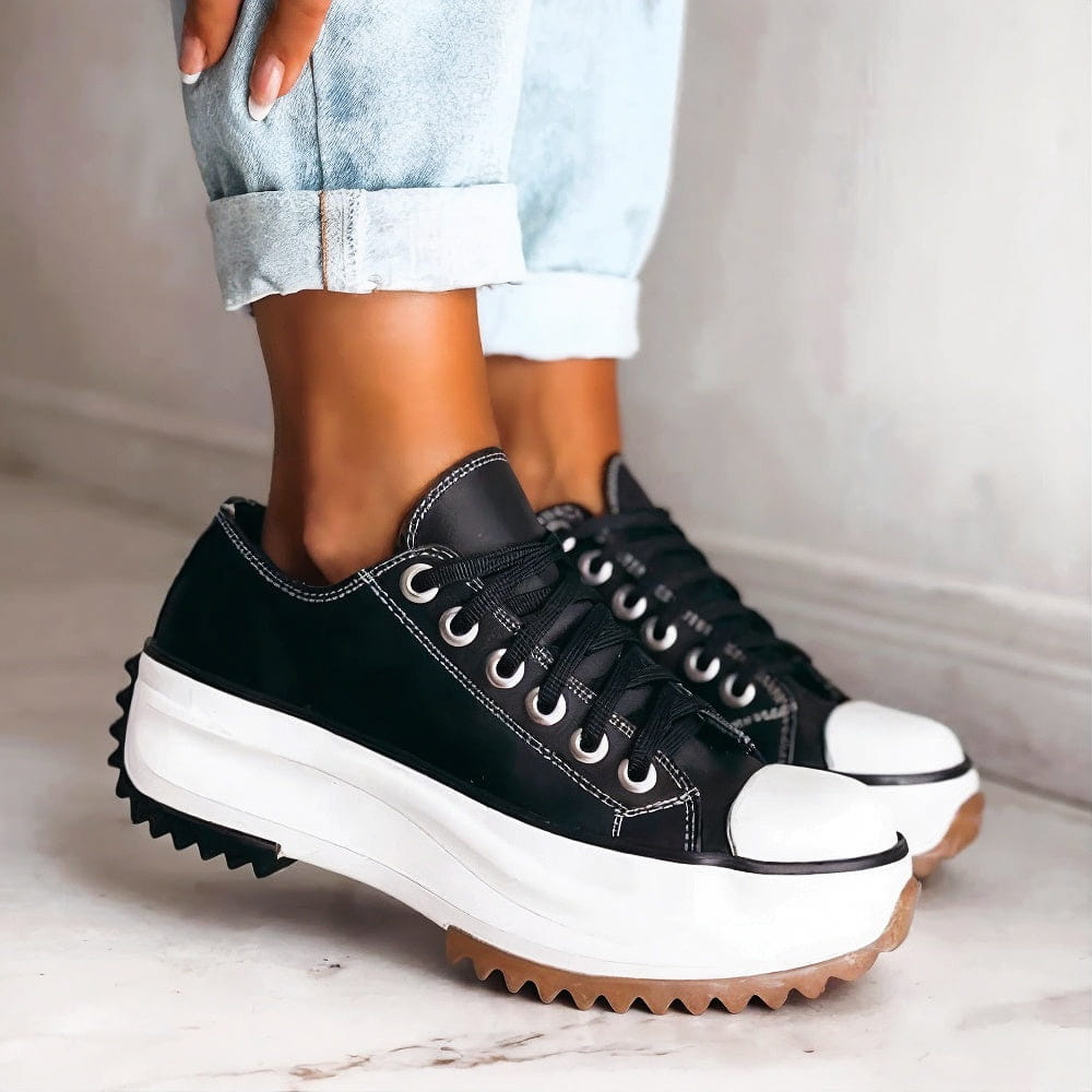 Women's Platform Sneakers | Black Chunky Sole Lace-Up-1