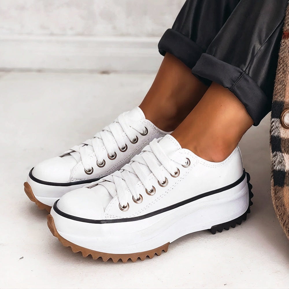 Women's Platform Sneakers | Black Chunky Sole Lace-Up-4