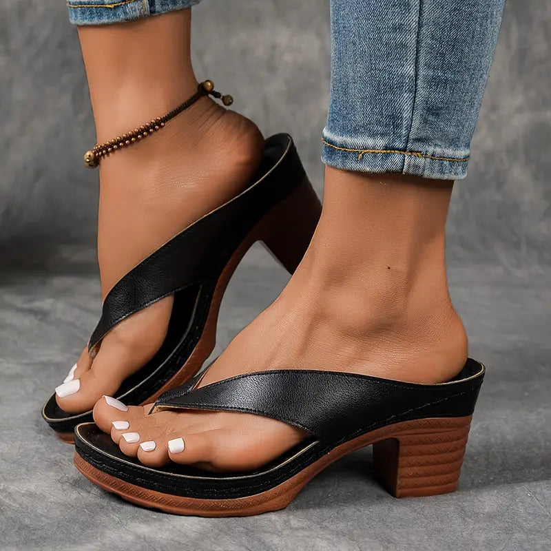 Women's Wedge Thong Sandals | Gold Platform Heel-9
