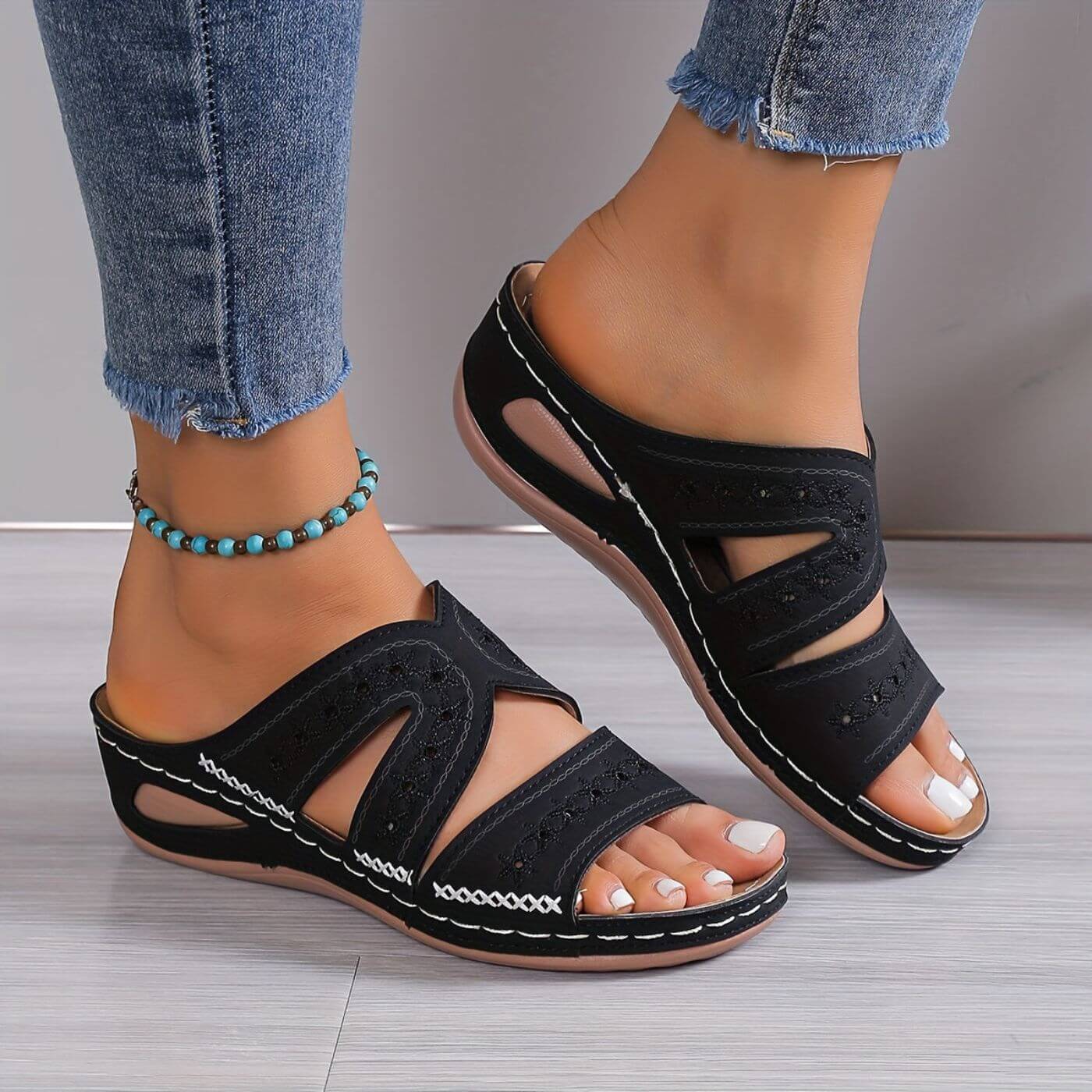 Women's Wedge Slide Sandals | Open Toe Slip-On-2