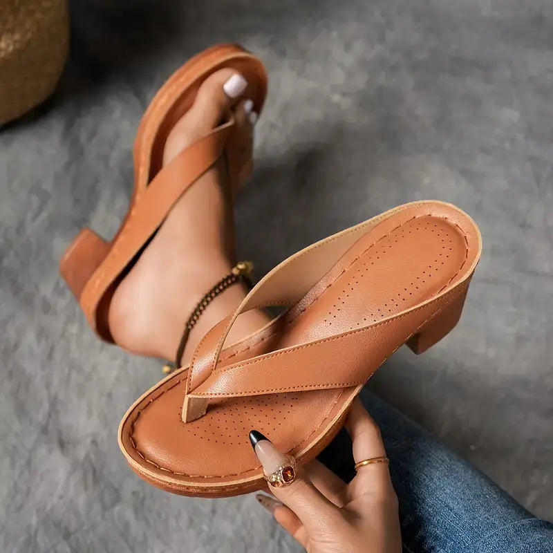 Women's Wedge Thong Sandals | Gold Platform Heel-2