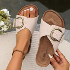Women's Buckle Slide Sandals | Cork Sole-3
