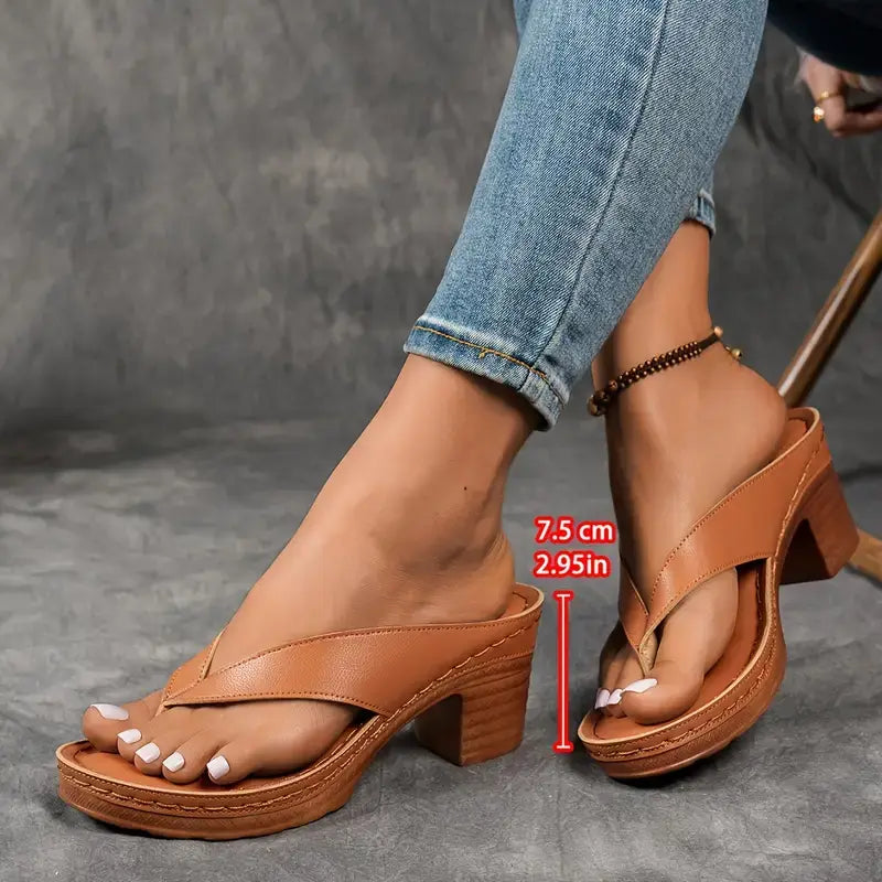 Women's Wedge Thong Sandals | Gold Platform Heel-6