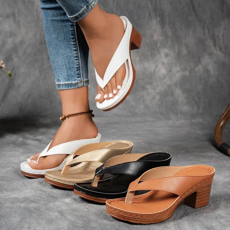 Women's Wedge Thong Sandals | Gold Platform Heel-8