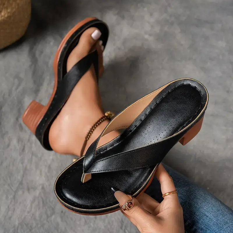 Women's Wedge Thong Sandals | Gold Platform Heel-4
