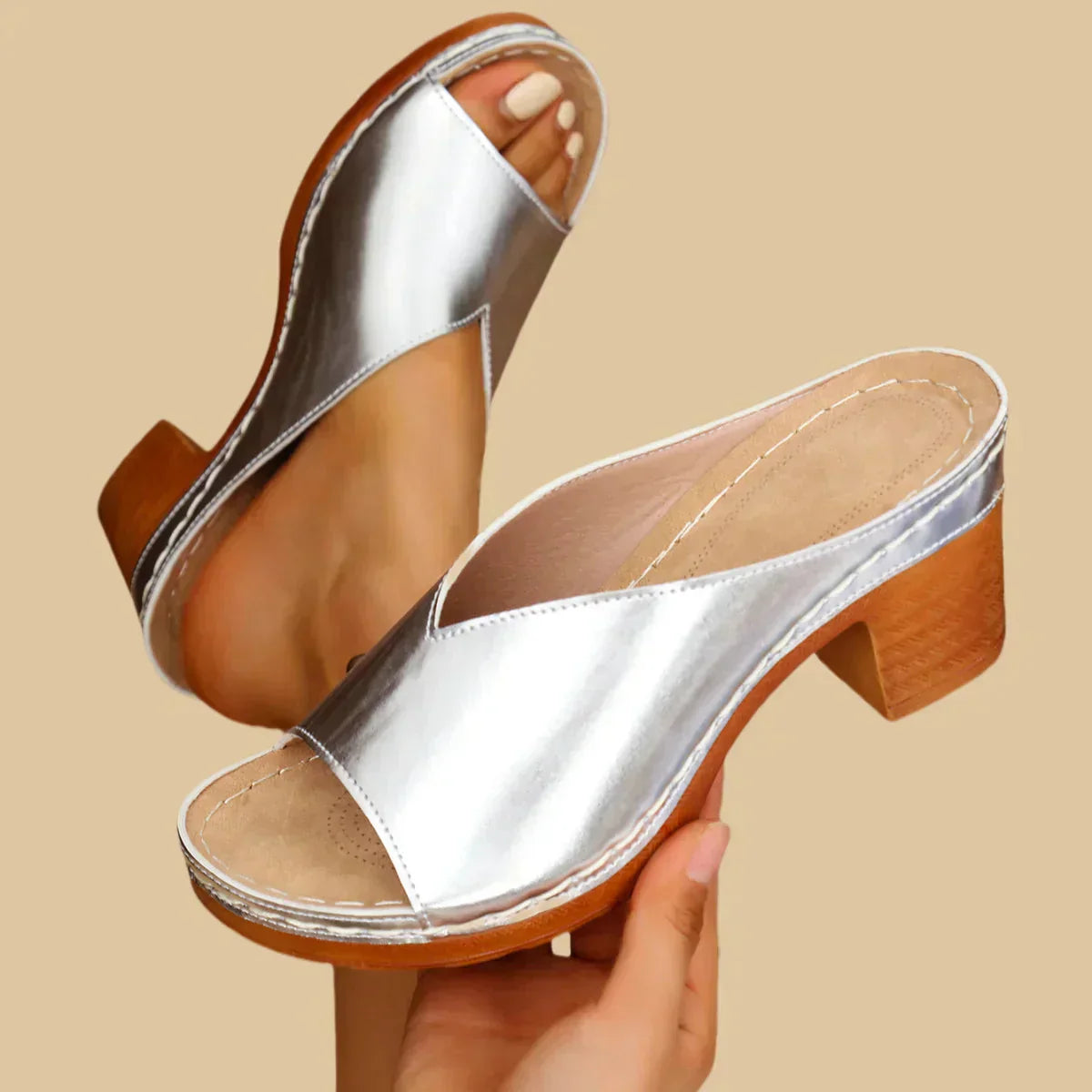 Women's Metallic Block Heel Sandals | Summer Casual-2