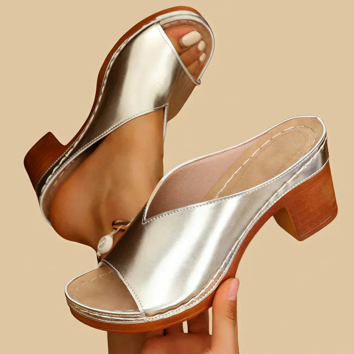 Women's Metallic Block Heel Sandals | Summer Casual-1