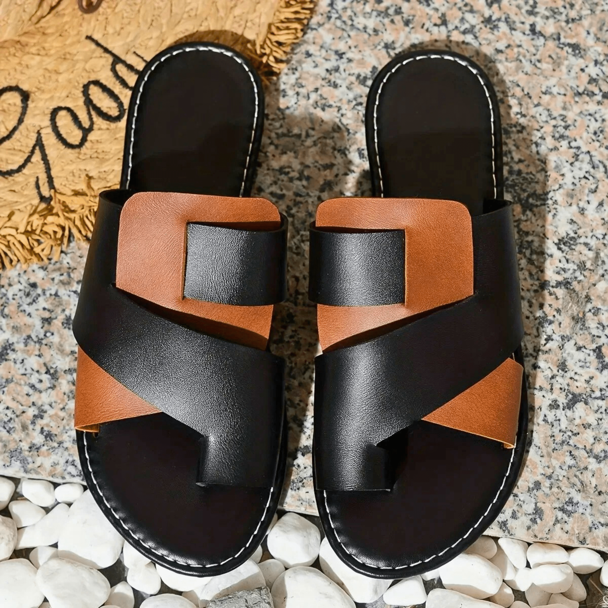 Women's Cross Slides | Black White-8