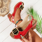 Women's Casual Block Heel Sandals | Red Patent-4
