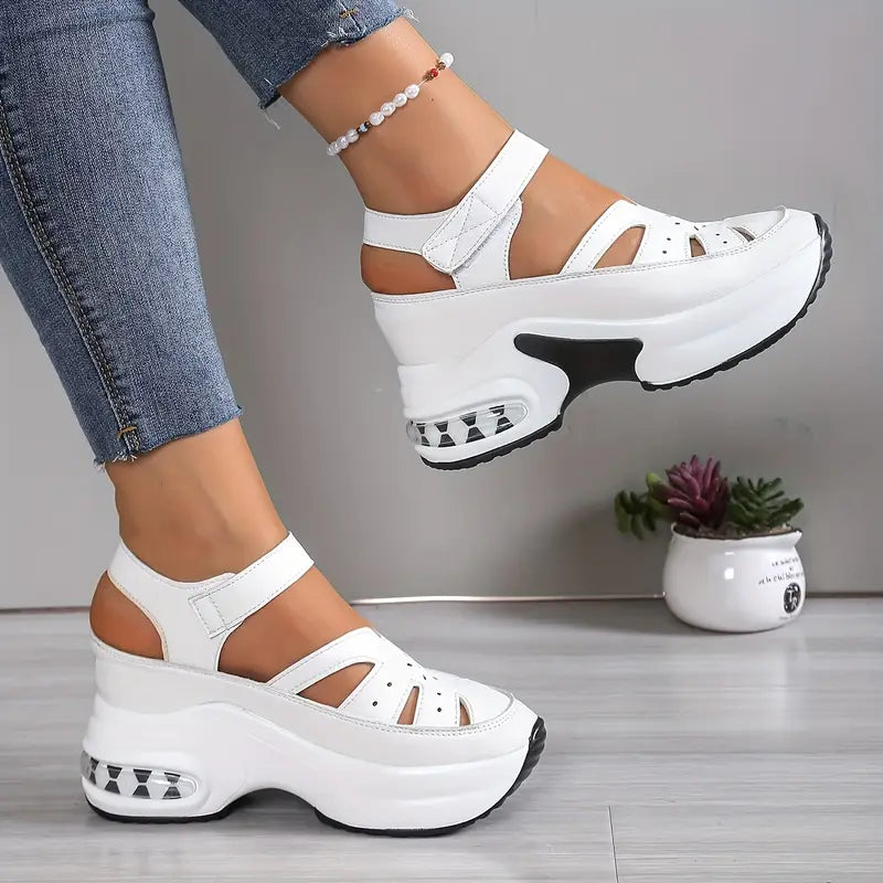 Women's White Wedge Sandals | Summer Casual-4