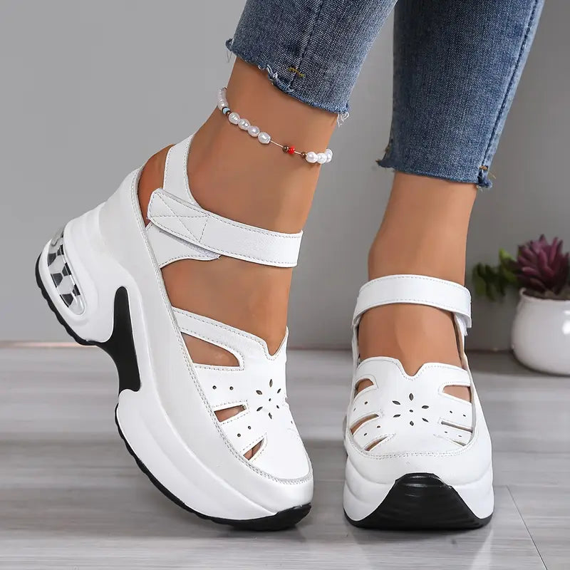 Women's White Wedge Sandals | Summer Casual-3