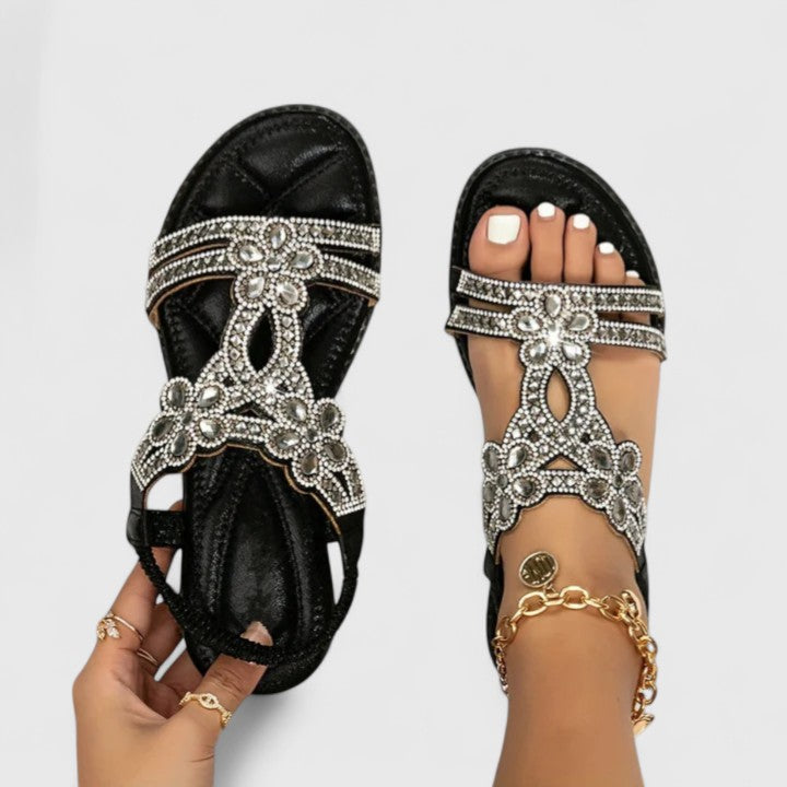 Women's Boho Rhinestone Sandals | Summer Flat-4
