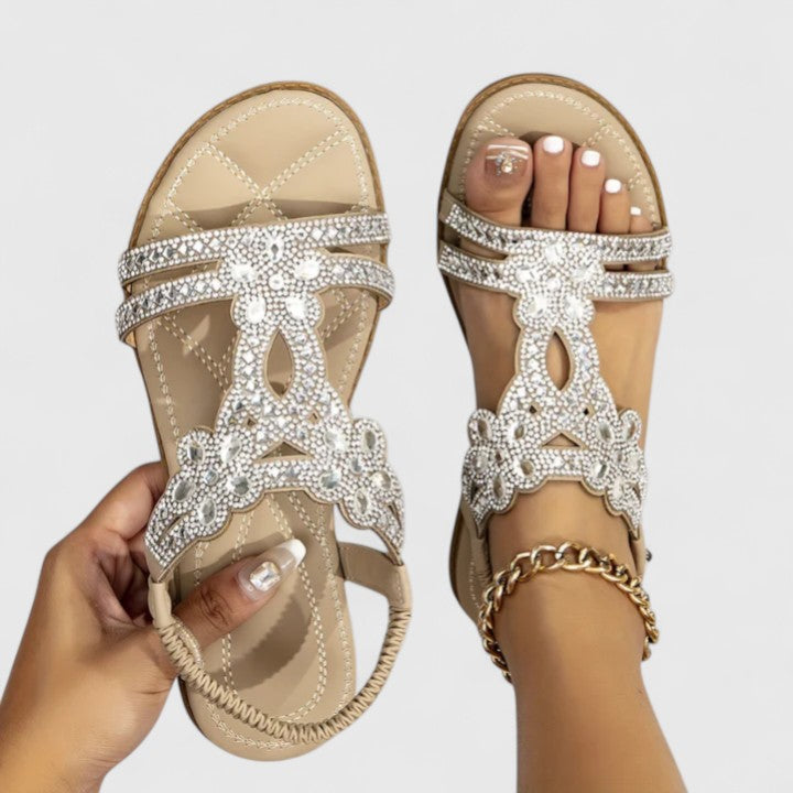 Women's Boho Rhinestone Sandals | Summer Flat-8