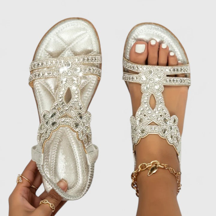Women's Boho Rhinestone Sandals | Summer Flat-2