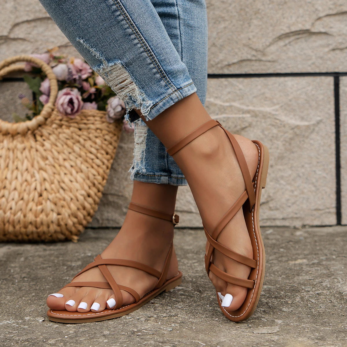 Women's Strappy Flat Sandals | Summer Roman-6