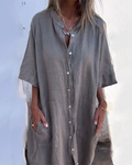 Women's Oversized Shirt Dress | Button-Down Pockets-1